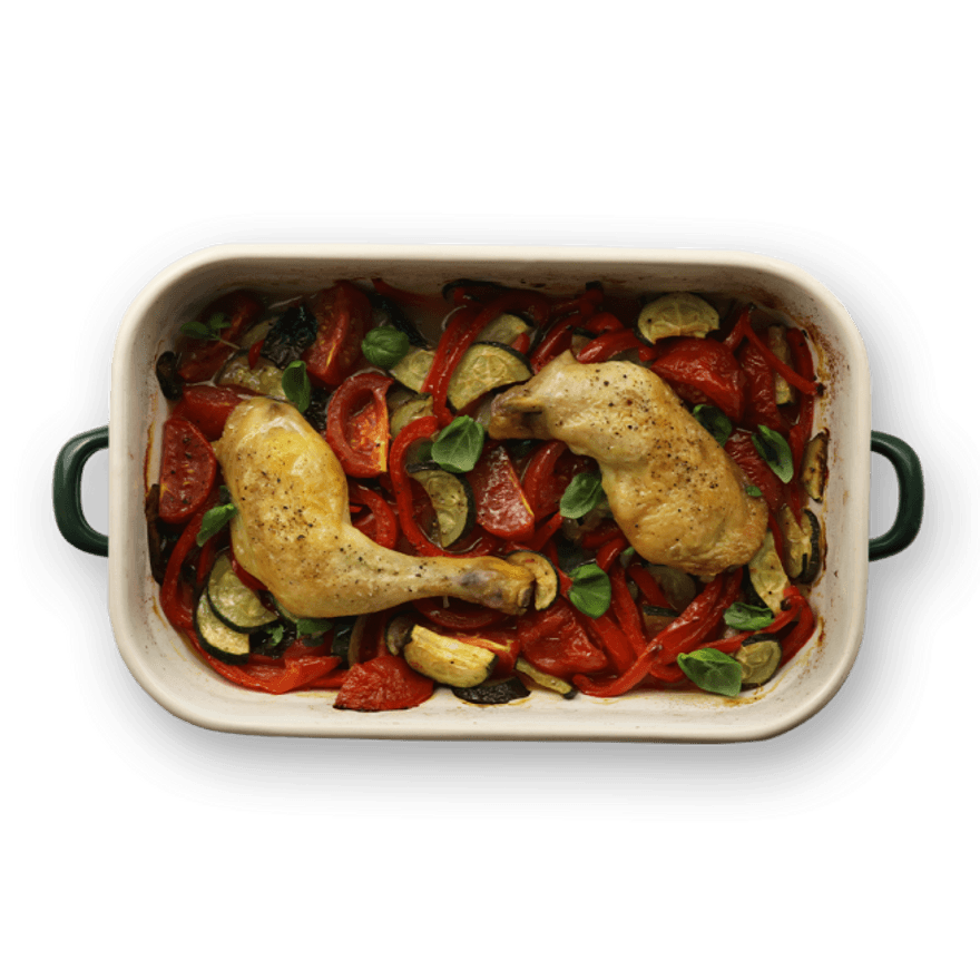 Cuisse de poulet & légumes d'été rôtis