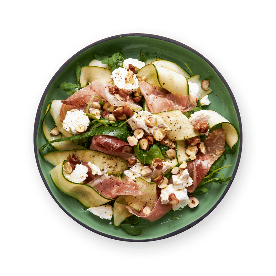 Salade courgette, chèvre frais & prosciutto