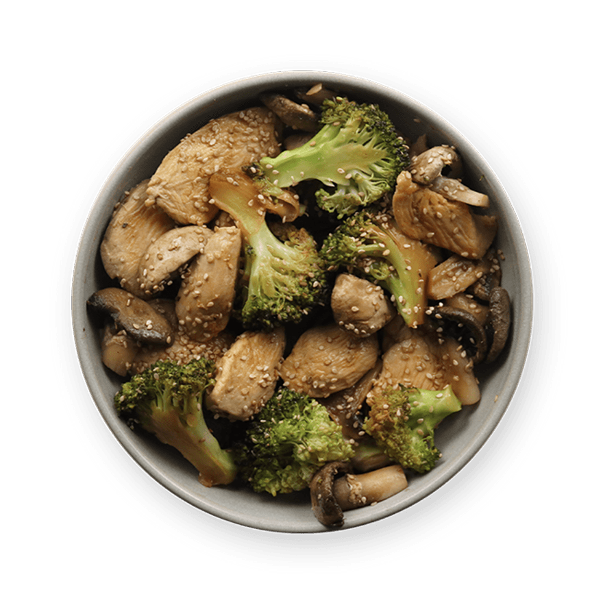 Poêlée poulet, brocolis & champignons