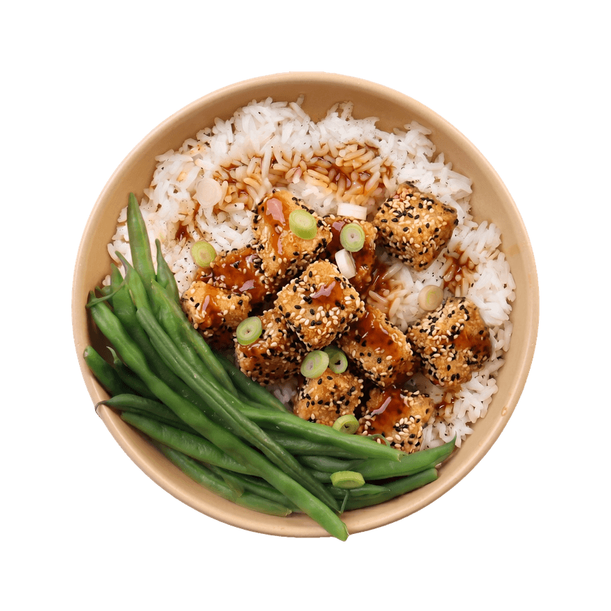 Tofu pané au sésame, haricots & riz Tofu pané au sésame, haricots & riz