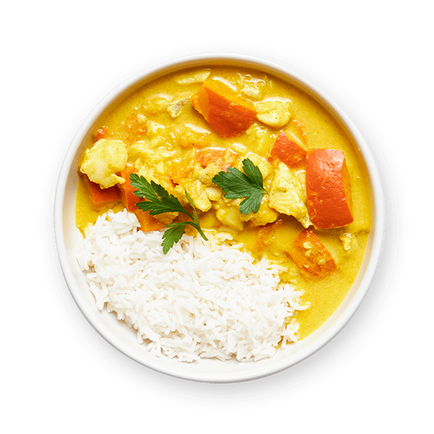 Curry de cabillaud, potimarron & riz