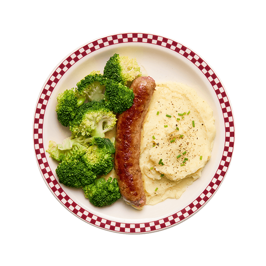 Saucisse, purée aux fines herbes & brocolis Saucisse, purée aux fines herbes & brocolis