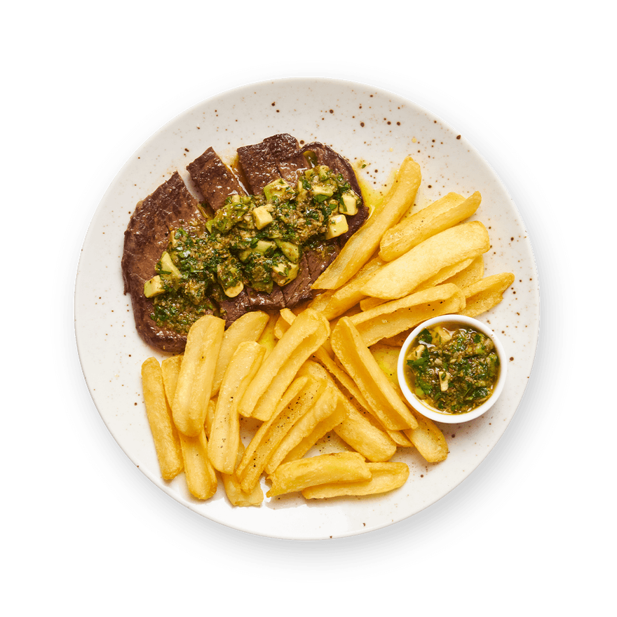 Steak sauce avocat chimichurri & frites