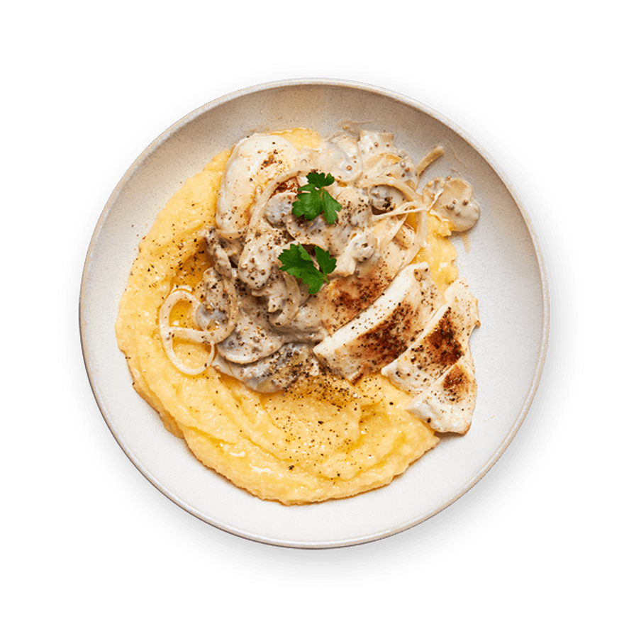 Poulet, crème de champignons & polenta