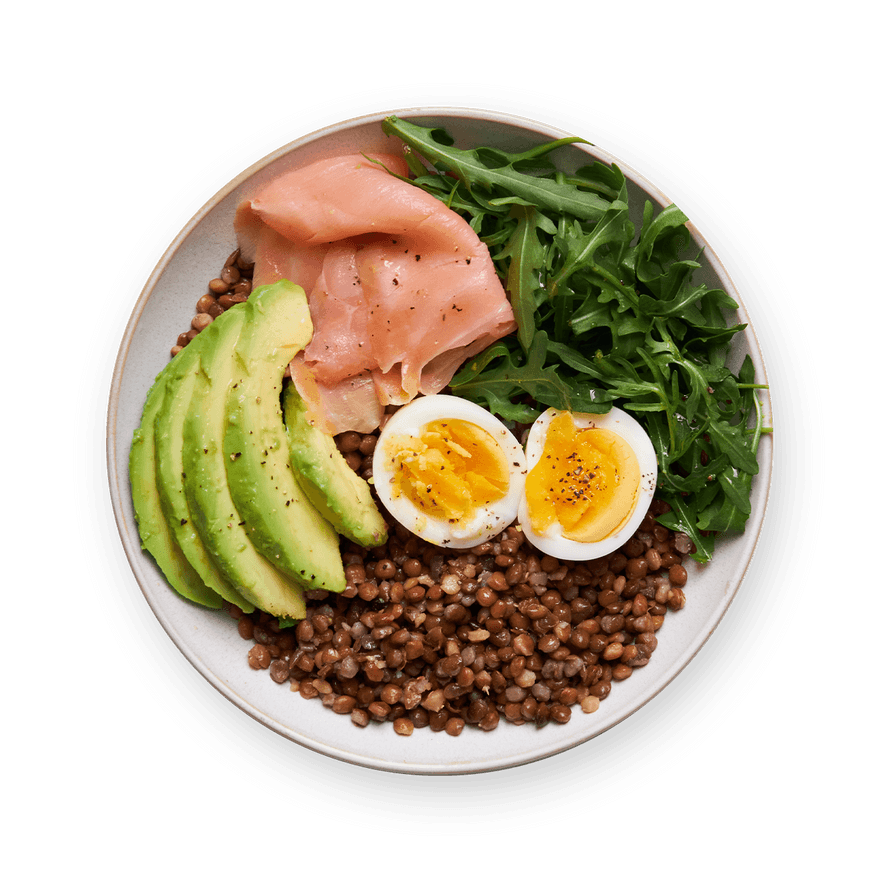 Salade de lentilles, saumon fumé & œuf