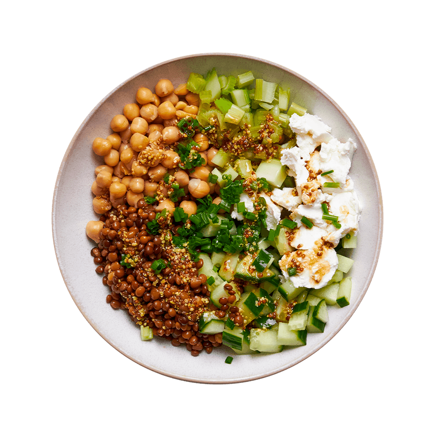 Salade lentilles, concombre & chèvre frais