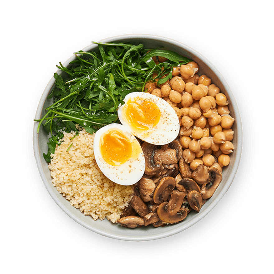 Bowl pois-chiches, champignons & œuf mollet