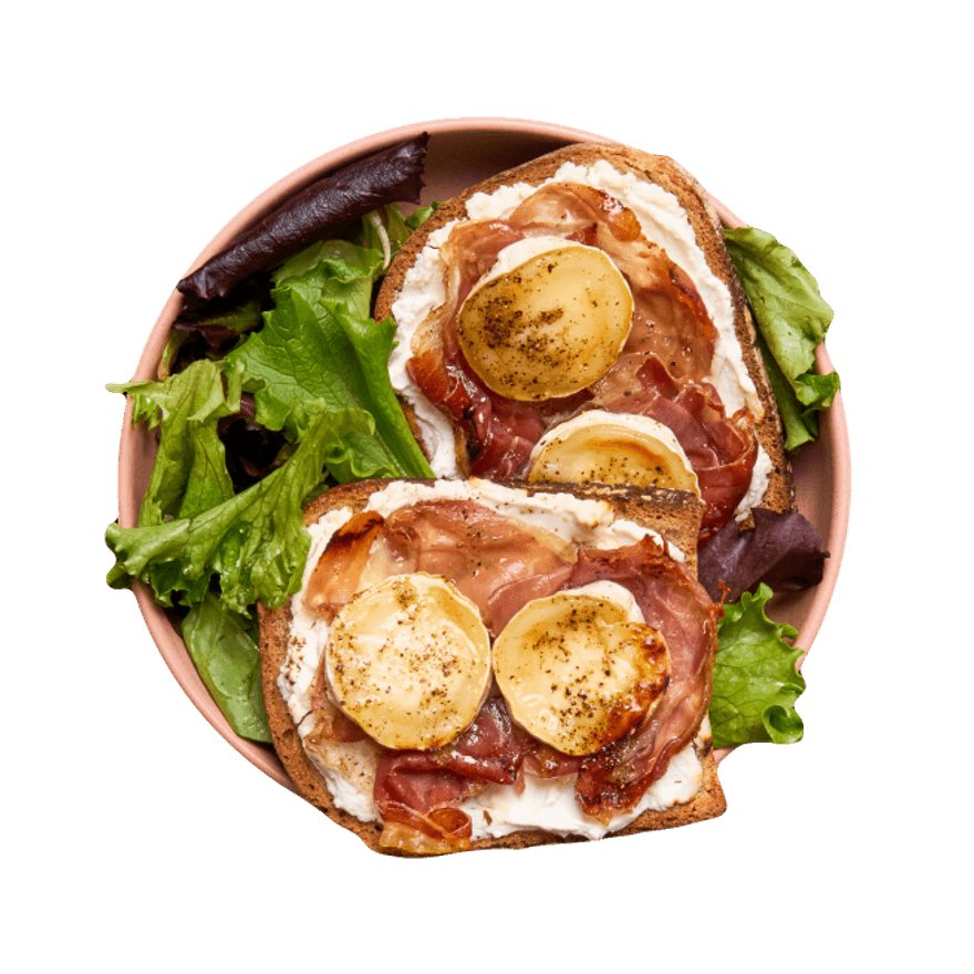 Tartine de chèvre, jambon cru & miel Tartine de chèvre, jambon cru & miel