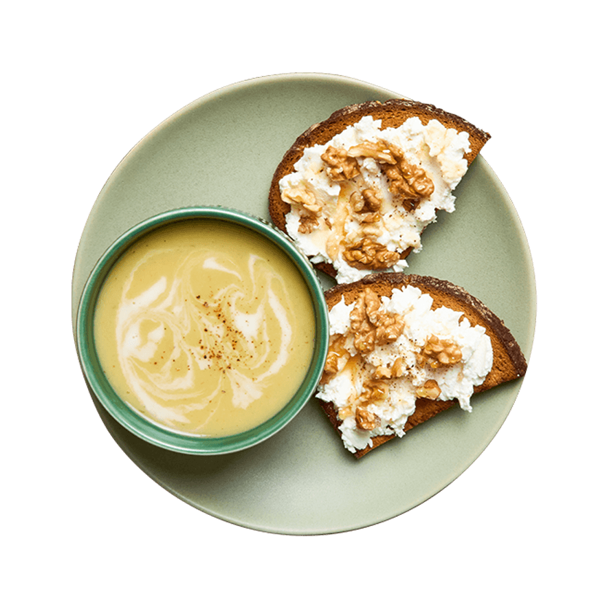 Velouté de poireaux & tartines chèvre noix Velouté de poireaux & tartines chèvre noix