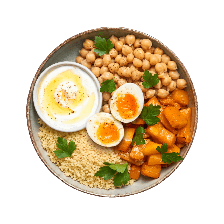 Bowl potimarron, pois chiches & œuf mollet Bowl potimarron, pois chiches & œuf mollet