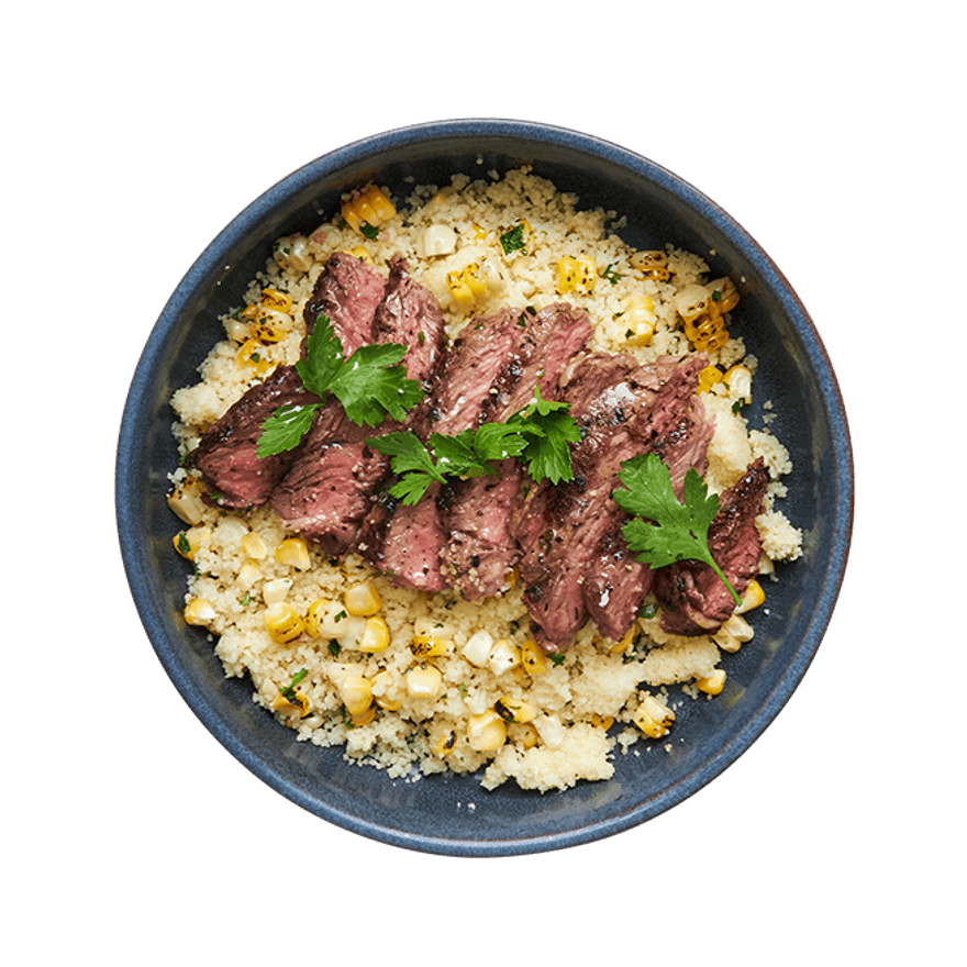 Steak bowl, semoule & maïs