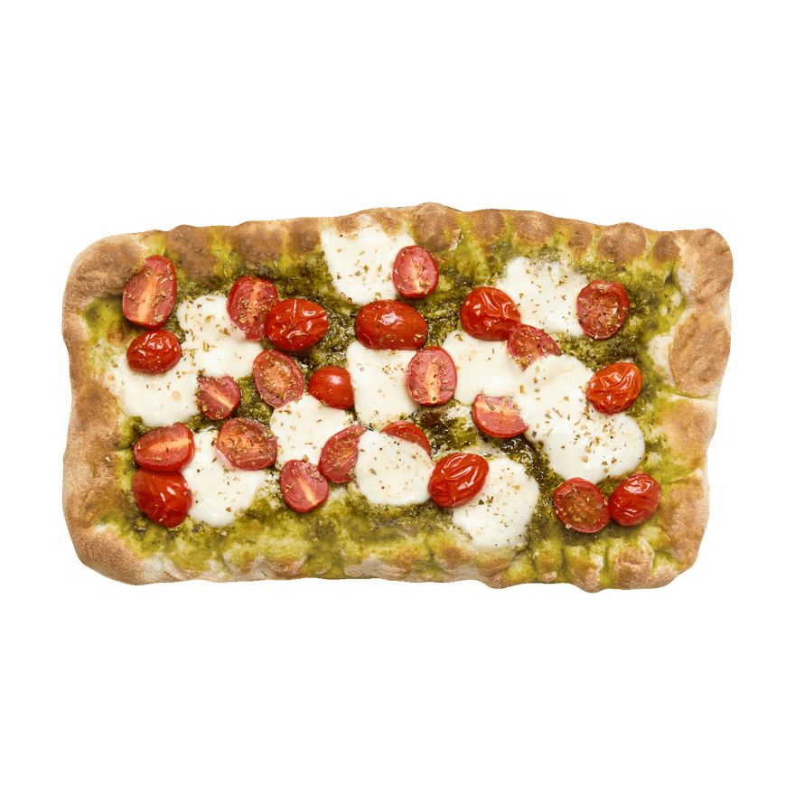Pinsa pesto, tomate & mozzarella Pinsa pesto, tomate & mozzarella