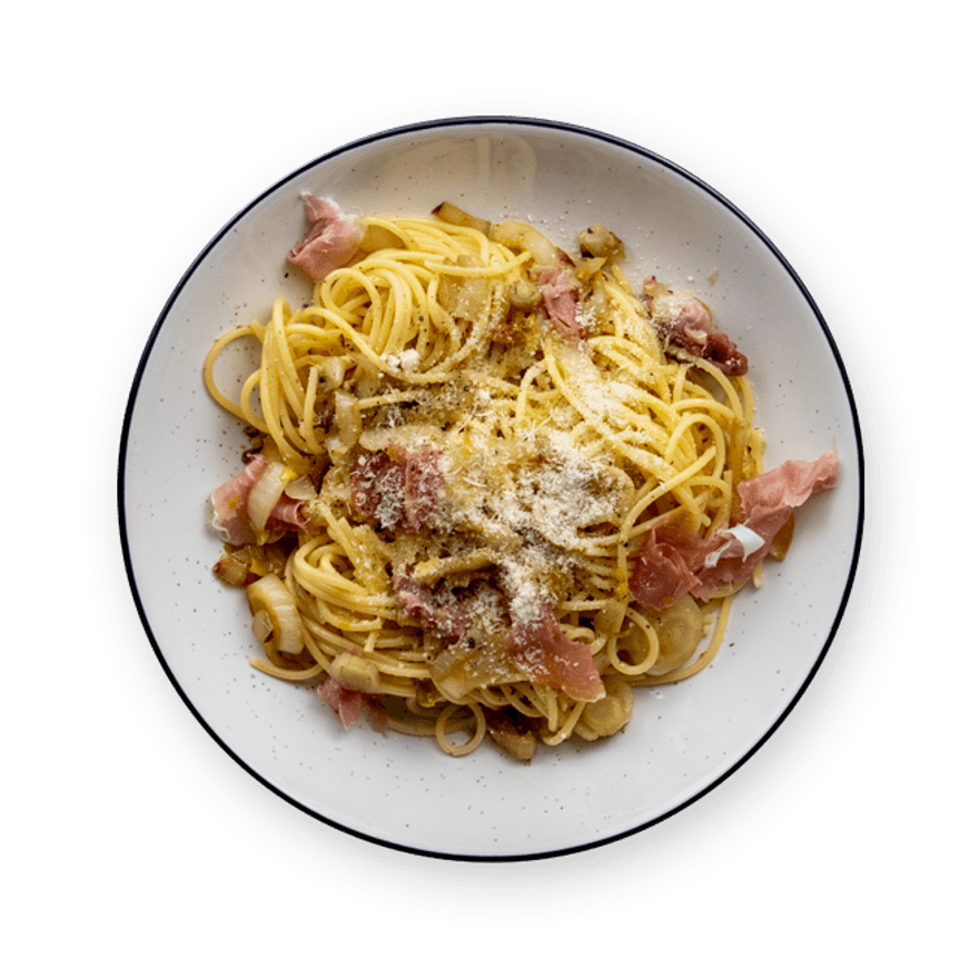 Spaghetti endives & prosciutto