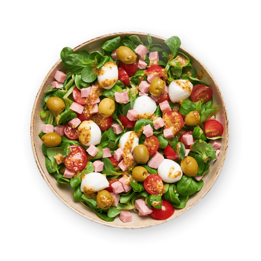 Salade jambon, mozzarella & tomate