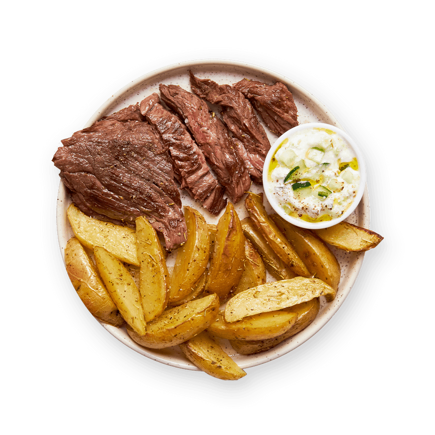 Potatoes & steak, sauce au concombre
