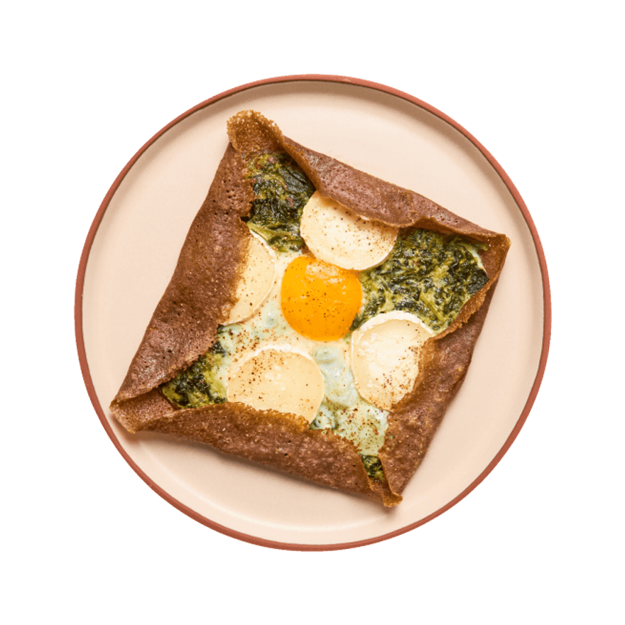 Galette chèvre, épinards & œuf Galette chèvre, épinards & œuf