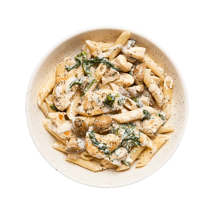 Pâtes crémeuses au poulet, champignons & épinards Pâtes crémeuses au poulet, champignons & épinards