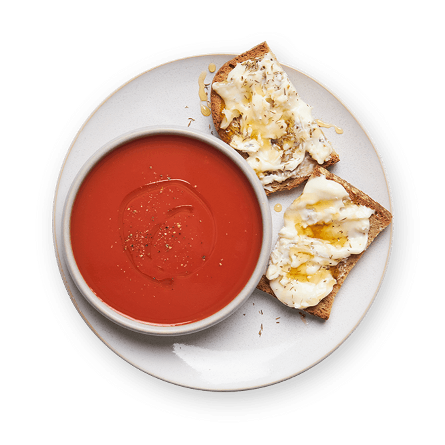 Soupe express à la tomate & toast gorgonzola miel