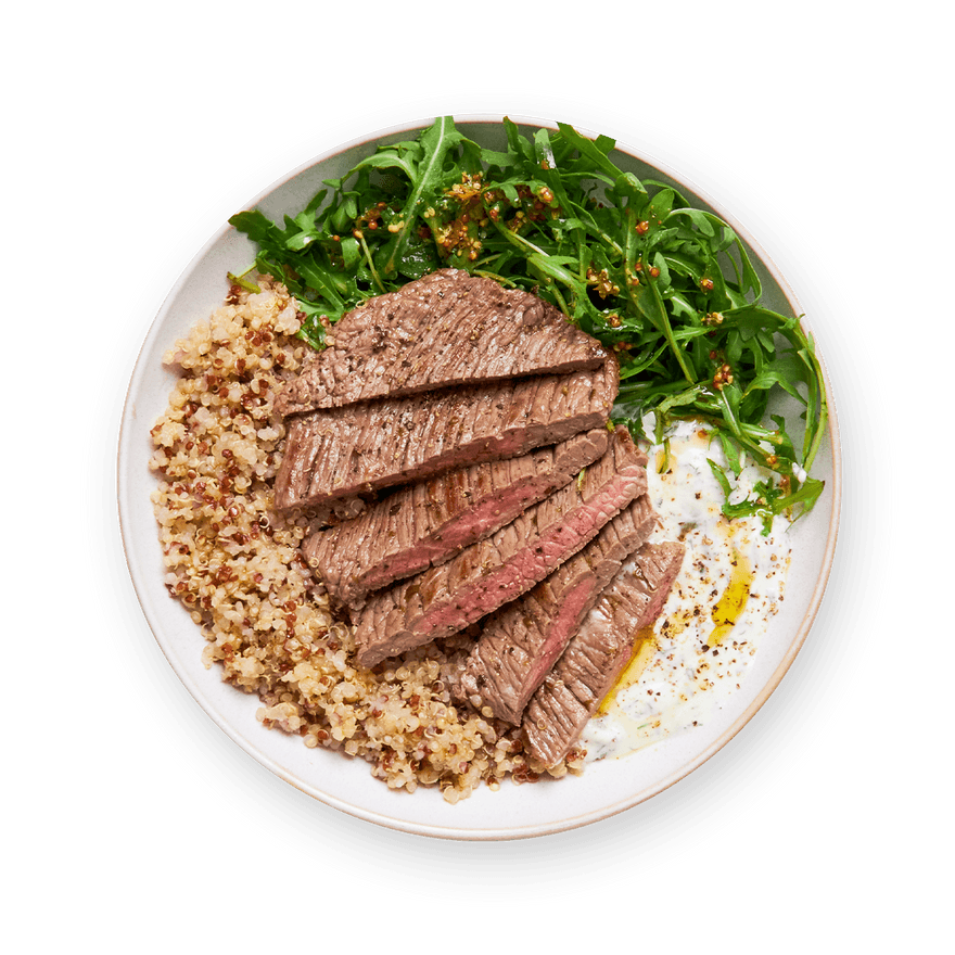 Steak bowl, quinoa & tzatziki