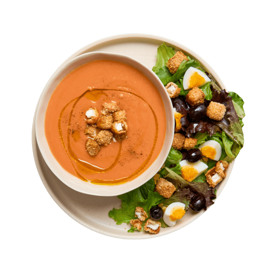 Salade de feta panée au air-fryer & Salmorejo Salade de feta panée au air-fryer & Salmorejo