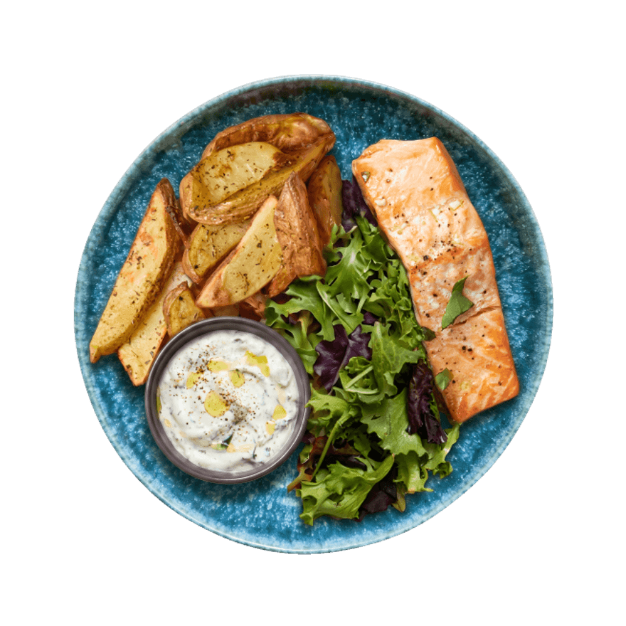 Saumon, potatoes & salade Saumon, potatoes & salade