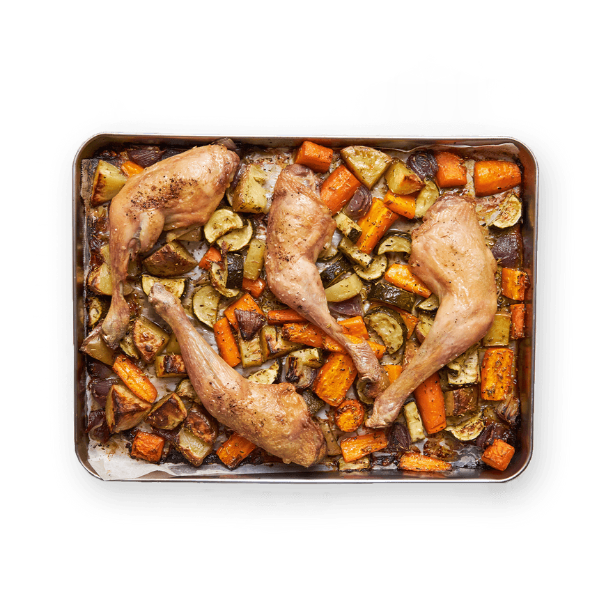 One pan cuisses de poulet & légumes rôtis