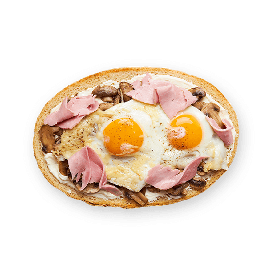 Bruschetta champignons, jambon & œufs