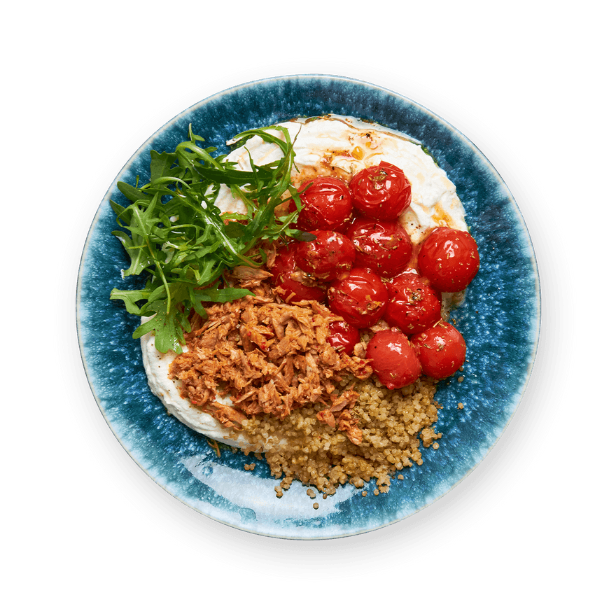 Ricotta fouettée, thon & tomates cerises rôties