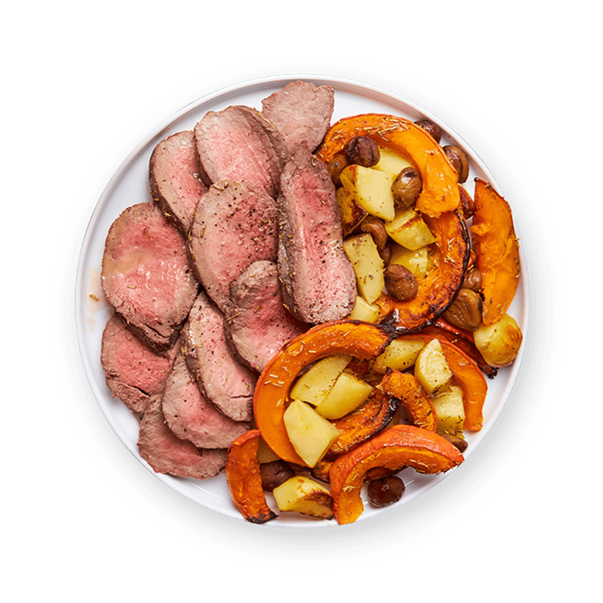 Rôti de bœuf, potimarron & châtaignes
