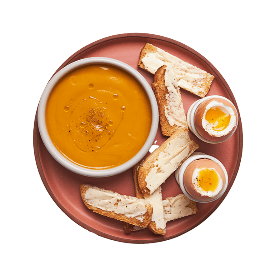 Soupe express au potimarron & œufs à la coque