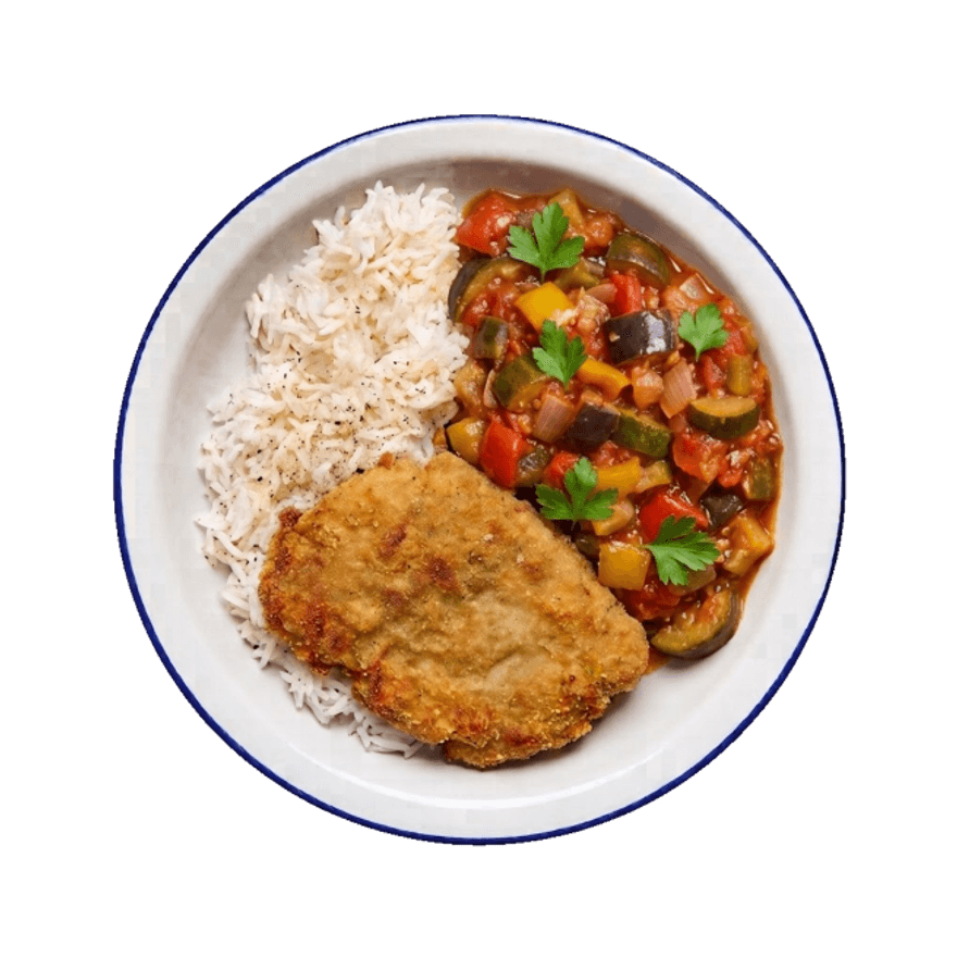 Escalope panée, riz & ratatouille Escalope panée, riz & ratatouille