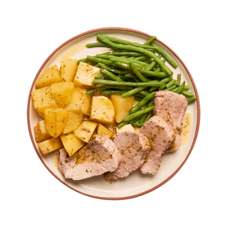 Rôti de veau, pommes de terre & haricot verts Rôti de veau, pommes de terre & haricot verts