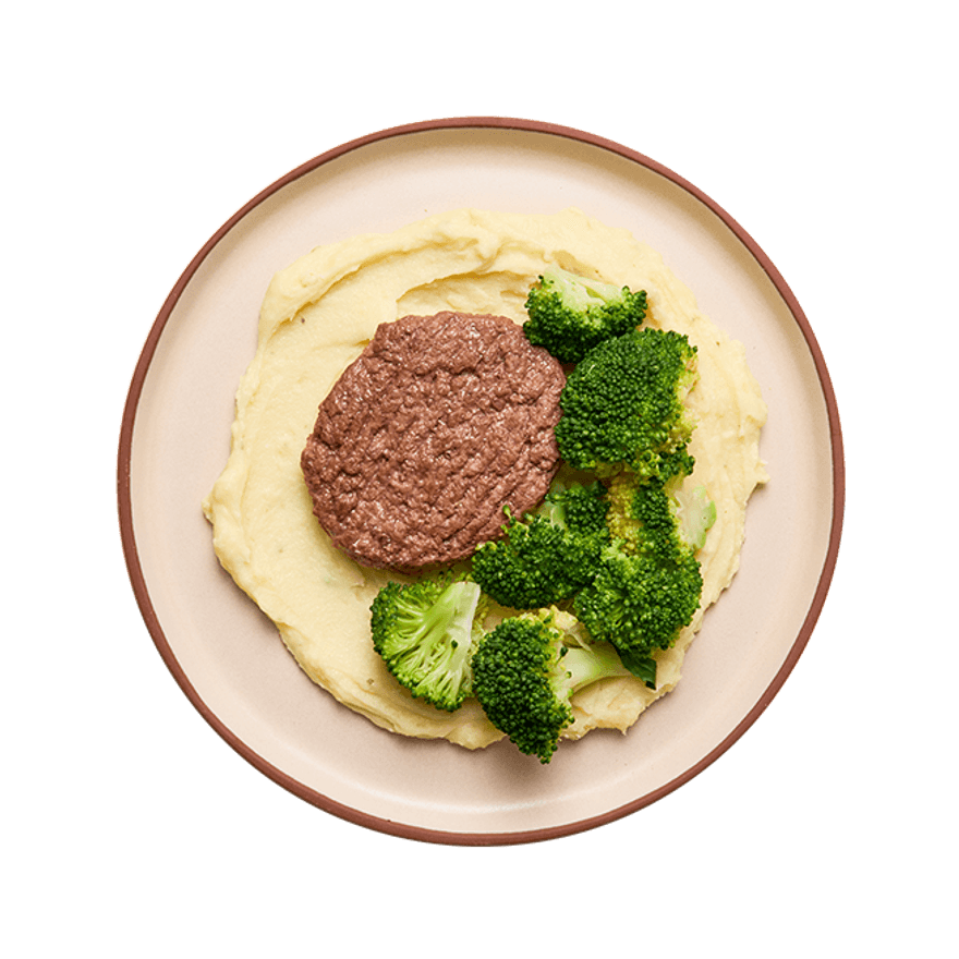 Steak haché, purée aux fines herbes & brocolis Steak haché, purée aux fines herbes & brocolis