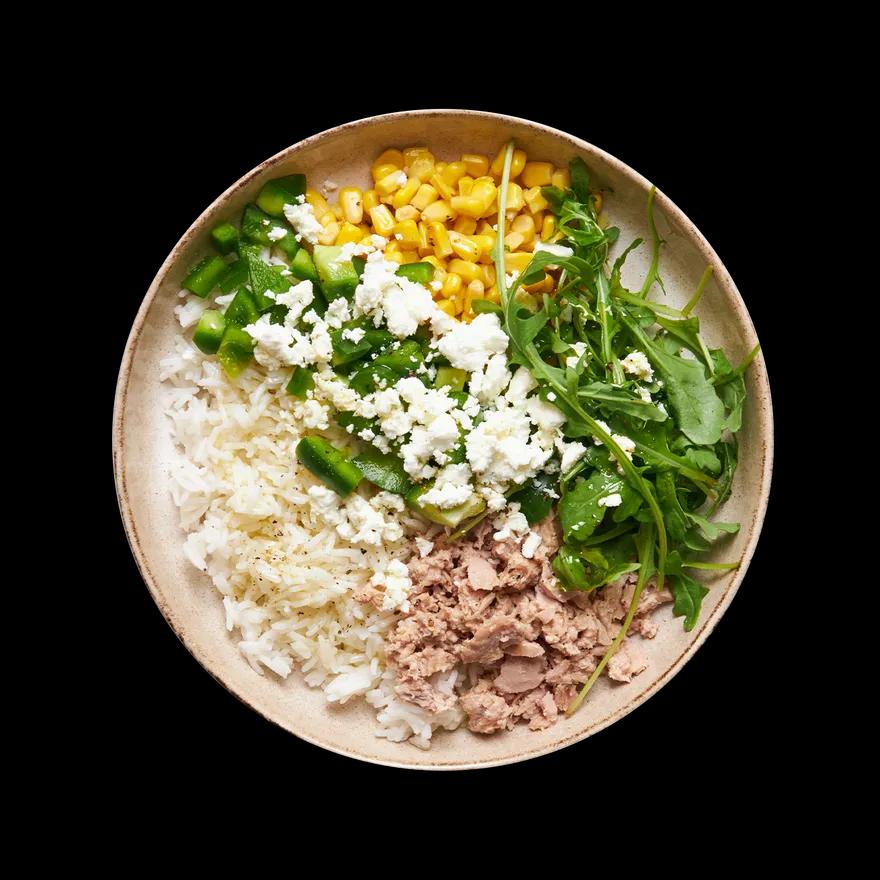 Salade de riz, maïs, thon & poivron