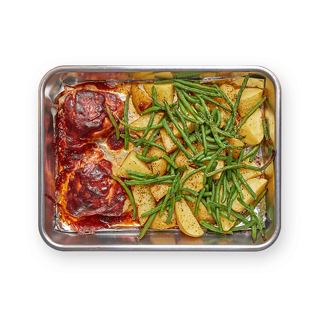 one-pan-poulet-barbecue-et-haricots-verts